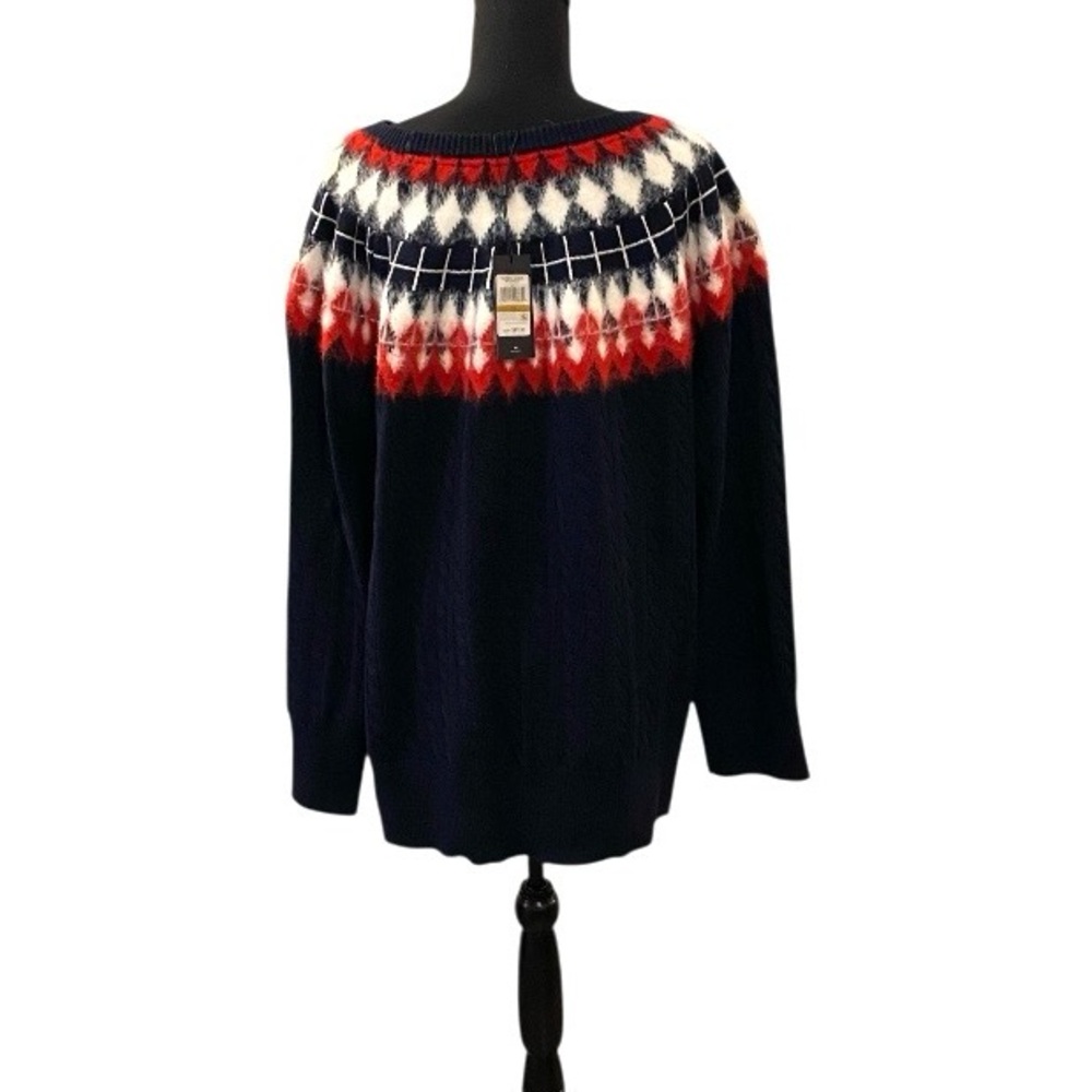 NWT Tommy Hilfiger Navy & Red Patterned Sweater 3X - Picture 3 of 11